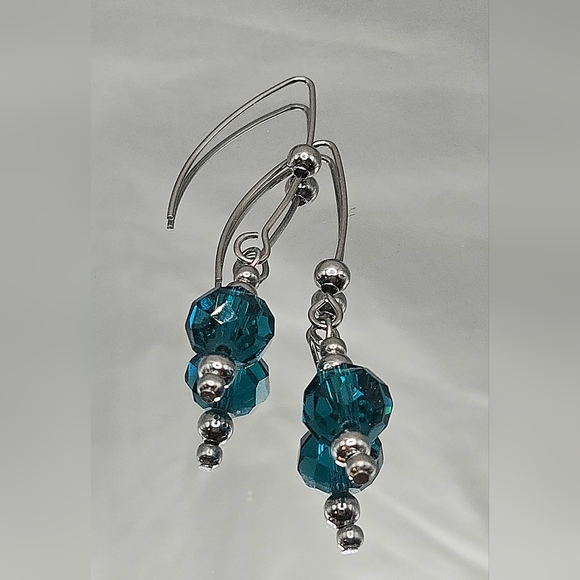 Elegant Silver and Blue Crystal Earrings - Picture 11 of 11